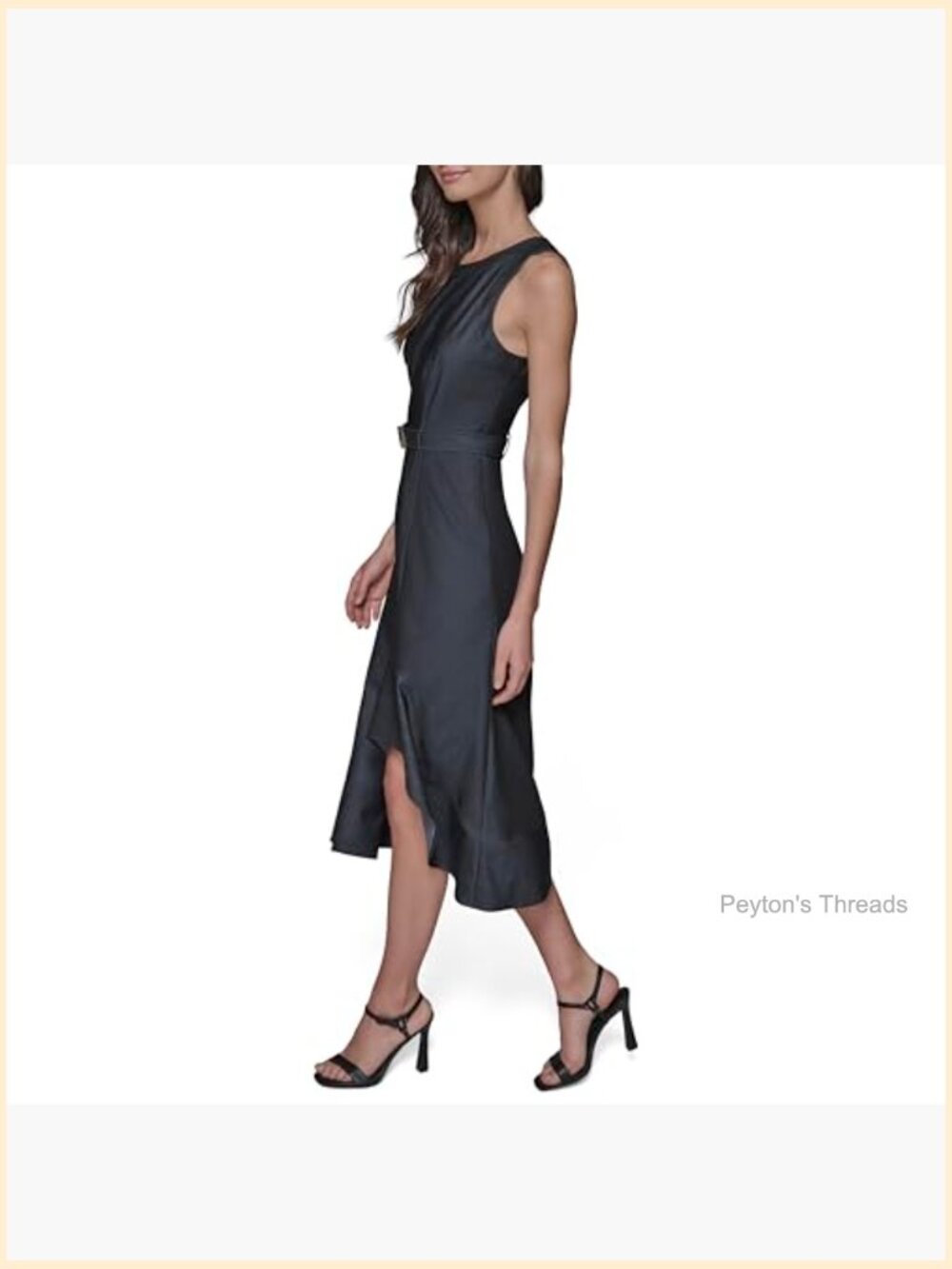 Sleeveless Jewel Neck Belted A-Line Midi Dress - Picture 3 of 6